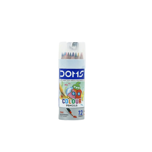 DOMS Colour Pencil 12 Shades Tin Pack – Half Size | Vibrant Colours for School & Hobby Drawing