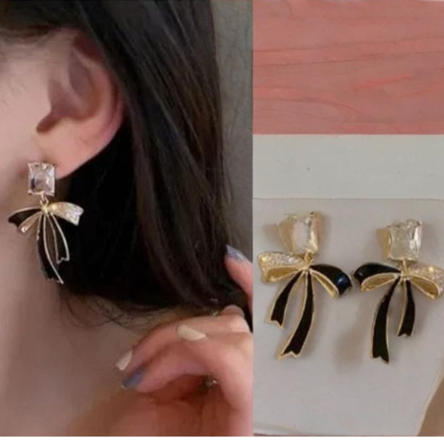 Butterfly Earrings – Stylish Gold & Black Design with Diamond Pendant | Trendy & Elegant