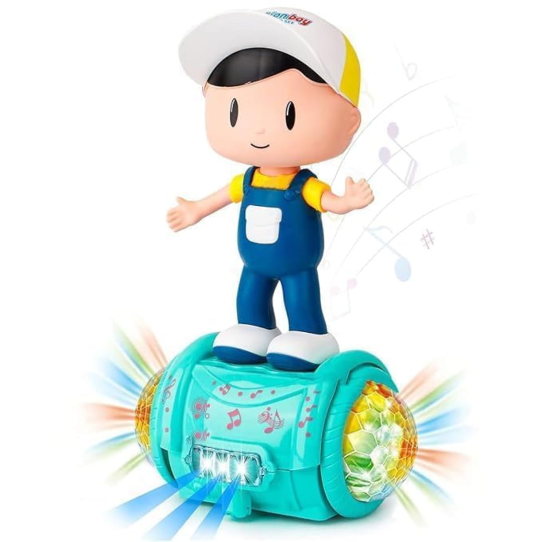 Toy figure on a colorful vehicle with a white background