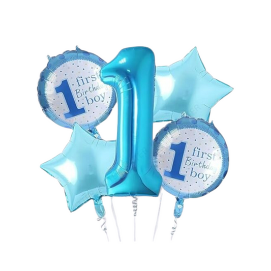 [Random design] 1st Birthday Boy Foil Balloon Set – Pack of 5 | Party Decorations for Baby Boy