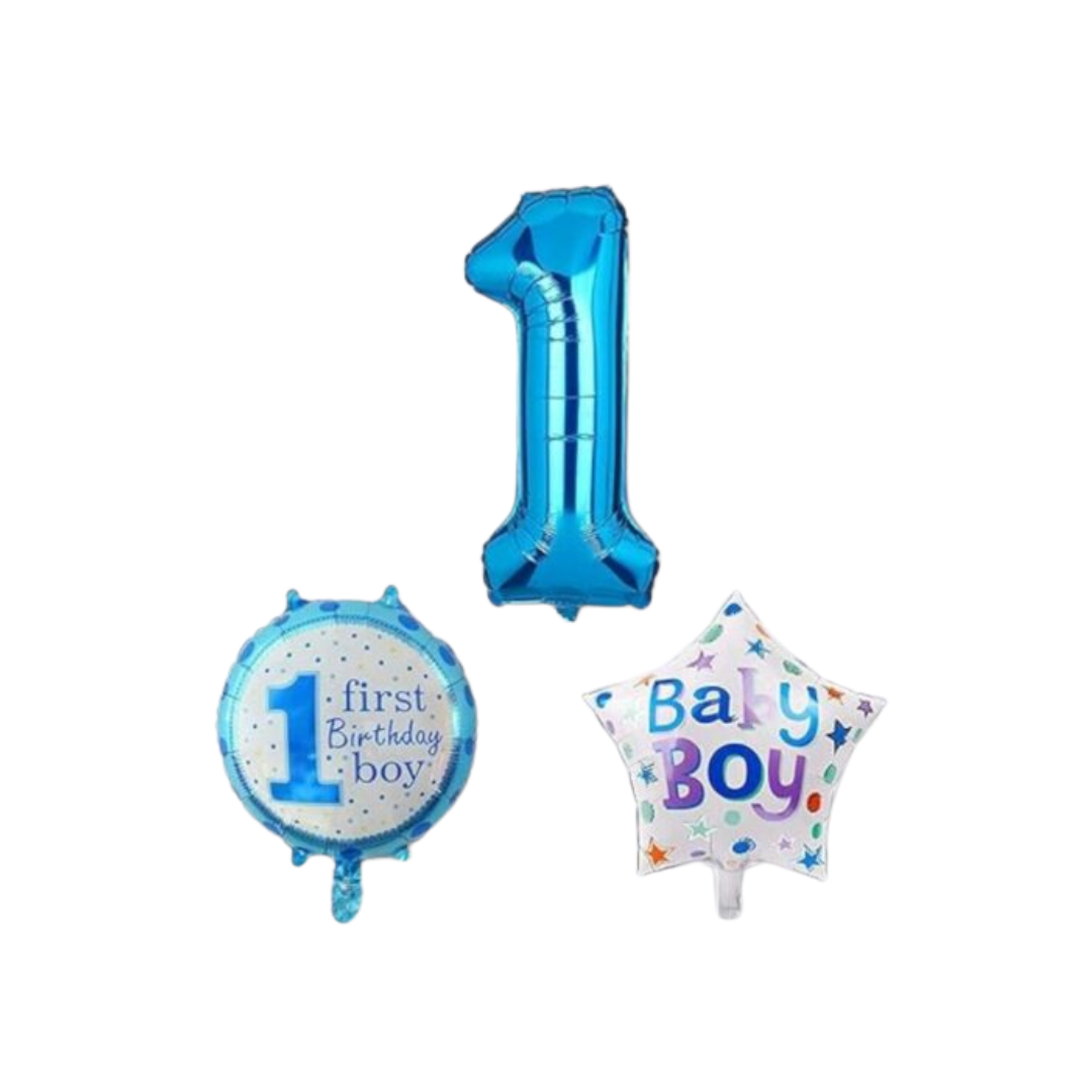 [Random design] 1st Birthday Boy Foil Balloon Set – Pack of 5 | Party Decorations for Baby Boy