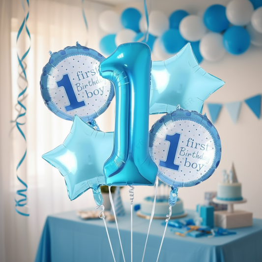 [Random design&color] 1st Birthday Boy Foil Balloon Set – Pack of 5 | Party Decorations