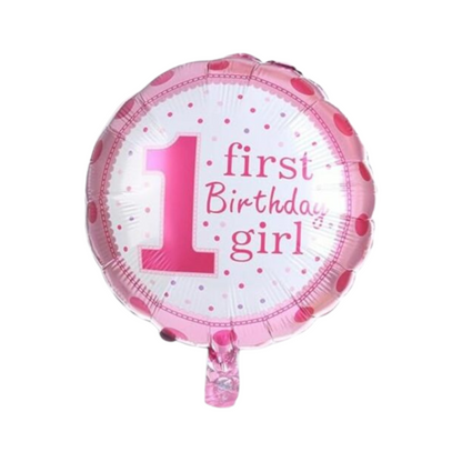 [Random design] 1st Birthday Girl Foil Balloon Set – Pack of 5 | Party Decorations for Baby Girl