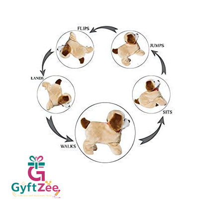 Jumping, Fliping, Walking, and Barking Battery-Operated Puppy Toy – Soft Plush Back-Flipping Dog for Kids