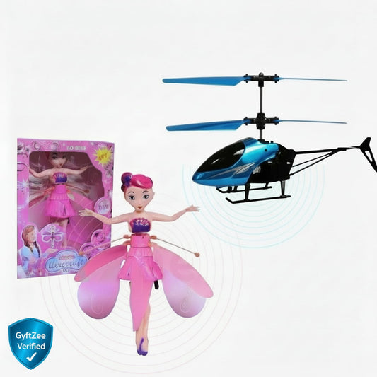[Pack of 2 - Twins, Random Colors] Flying Hand Sensor Doll and Helicopter