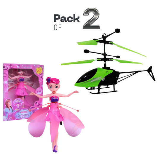 [Pack of 2 - Twins, Random Colors] Flying Doll and Helicopter | Hand Sensor Toy
