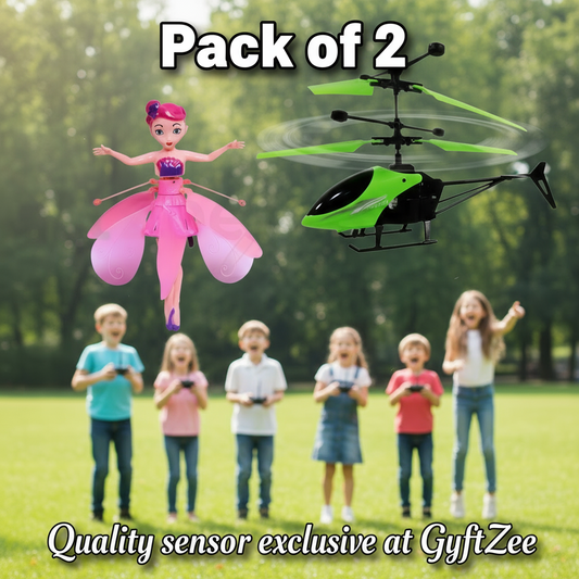 [Pack of 2 - Twins, Random Colors] Flying Hand Sensor Doll and Helicopter