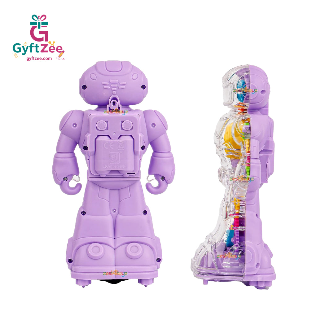 Transparent Musical Gear Robot | Durable Interactive with Lights & Sound