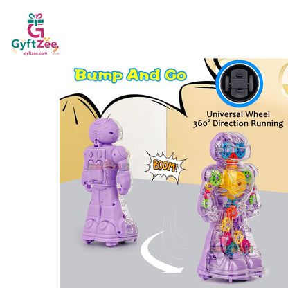 Transparent Musical Gear Robot | Durable Interactive with Lights & Sound