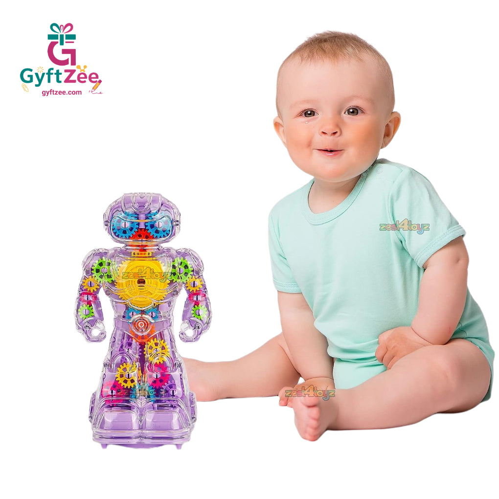 Transparent Musical Gear Robot | Durable Interactive with Lights & Sound