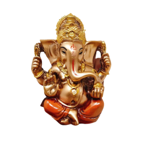 Ganesh Ji Statue with Striking Gold and Brown Finish, 11.5 cm Tall: