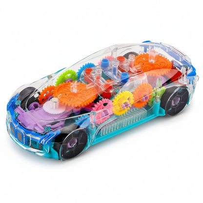 Colorful gear set in a transparent case on a white background