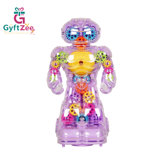 Transparent Musical Gear Robot Toy for Kids | Durable Interactive Robot with Lights & Sound