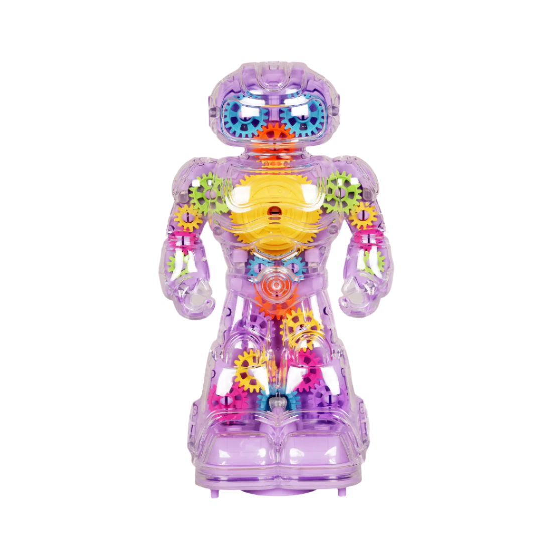 Transparent Musical Gear Robot | Durable Interactive with Lights & Sound