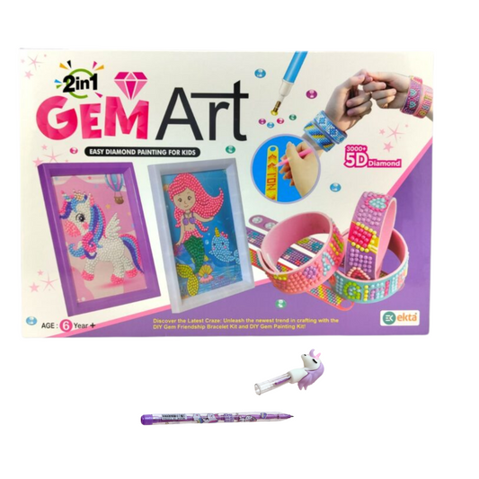 [Random color 1 unicorn pencil] PLUS  2-in-1 Gem Art Kit with 3000+ 5D Diamonds – DIY Painting