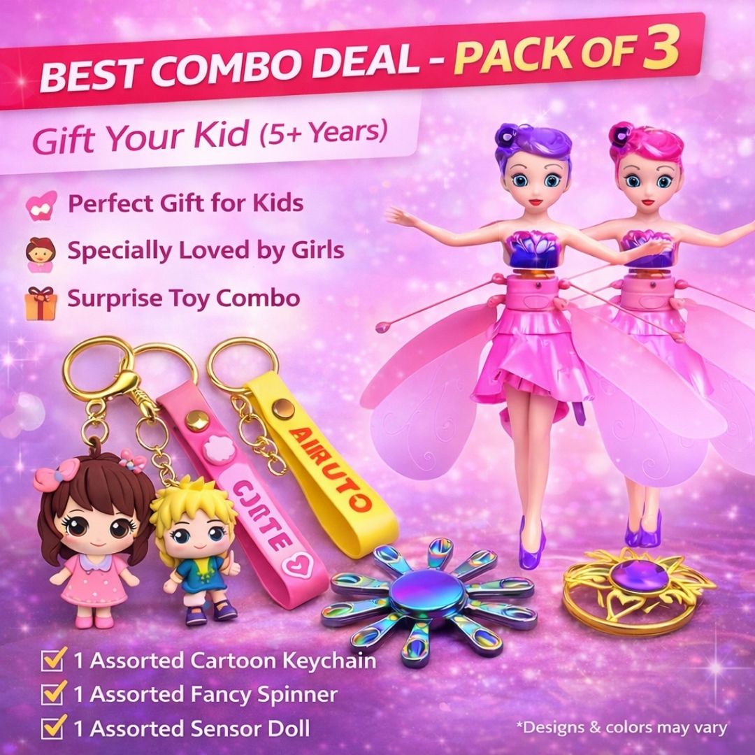 [3 in 1 Combo] [Assorted] 1 Sensor Fly Doll + 1 Fancy Spinner + 1 Keychain