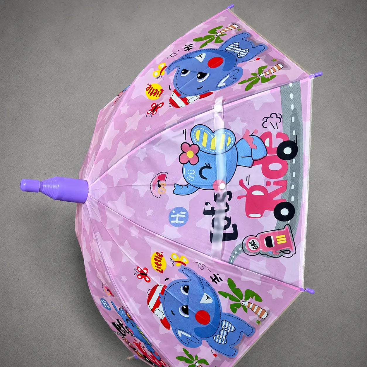 Children's umbrella with cartoon character on a gray background