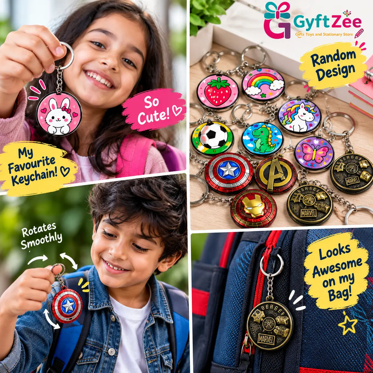 Rotating Keychain for Kids & Parents | Random Design