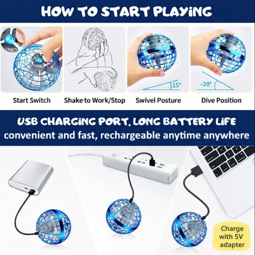 Instructions on how to use a USB-powered disco ball with charging details.