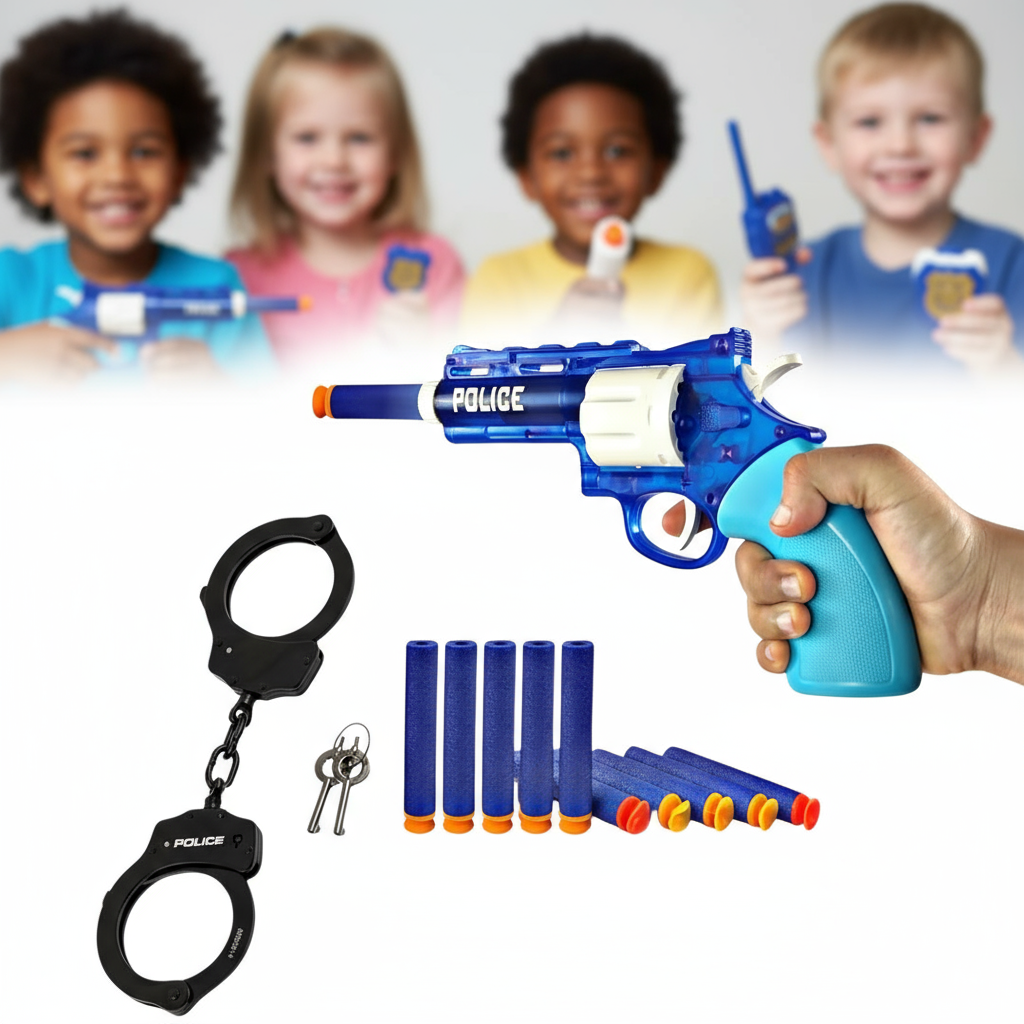 [Pack of 2, Random color] Police Gun Set with Handcuffs [Kids 4+]