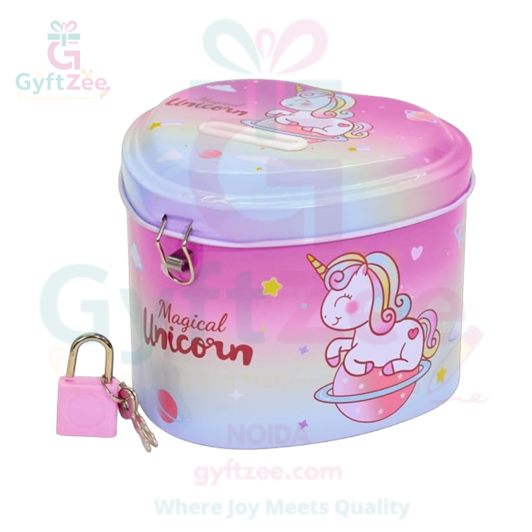 (Random color) Heart-Shaped Piggy Bank with Lock & Key | Return Gift