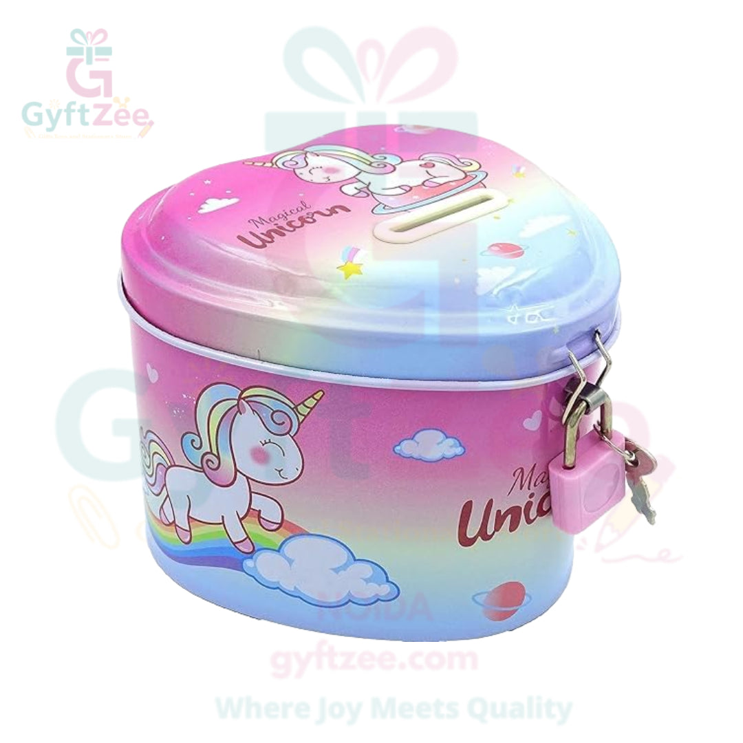 (Random color) Heart-Shaped Piggy Bank with Lock & Key | Return Gift