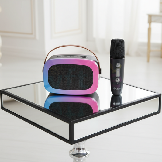 {Random Color] Portable Wireless Bluetooth Karaoke System | 2 Mics & LED Lights
