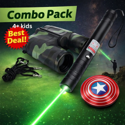 [3 in 1 Adventure Combo, Assorted] 1 Green Laser + 1 Binocular + 1 Avenger Spinner