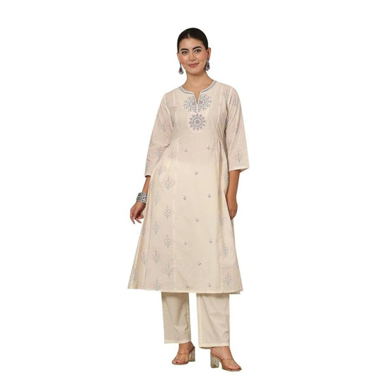 Embroidered Yoke Round Neck Flared Kurta and Palazzo Set for Women