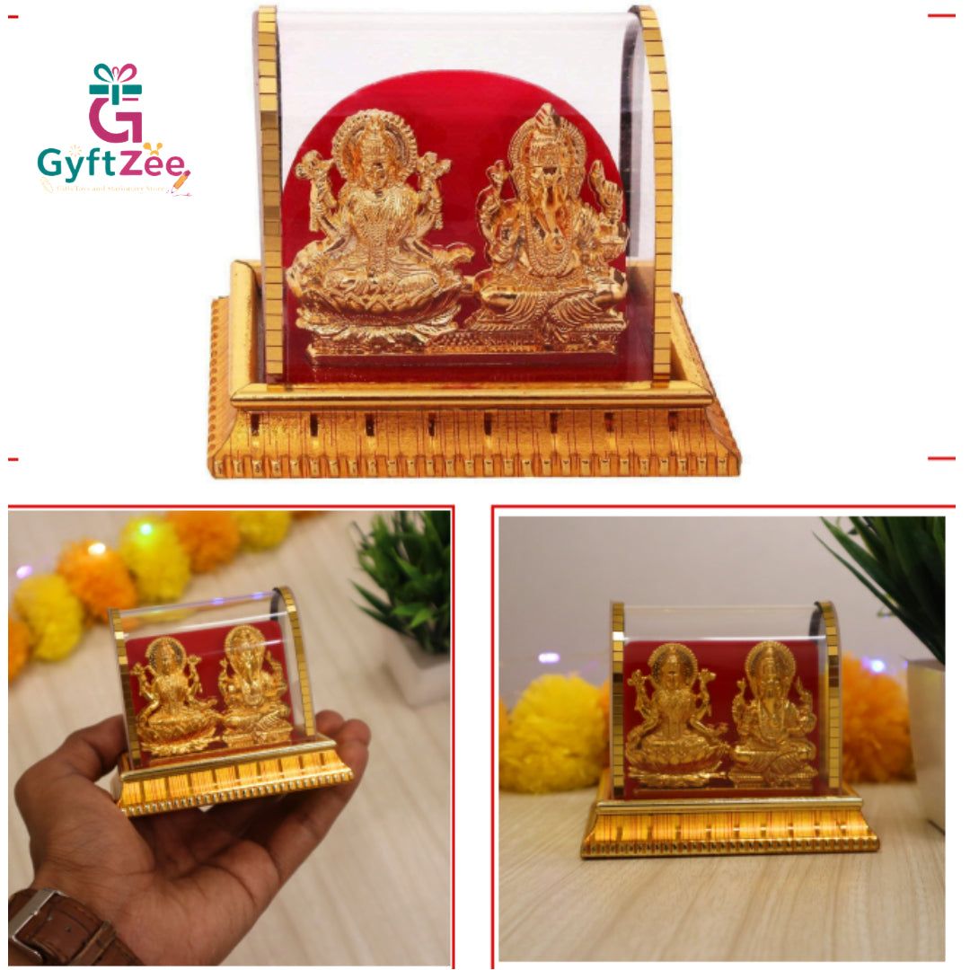 Acrylic Gold Plated Ganesh Laxmi Idol – Elegant Diwali Gift for Prosperity and Blessings