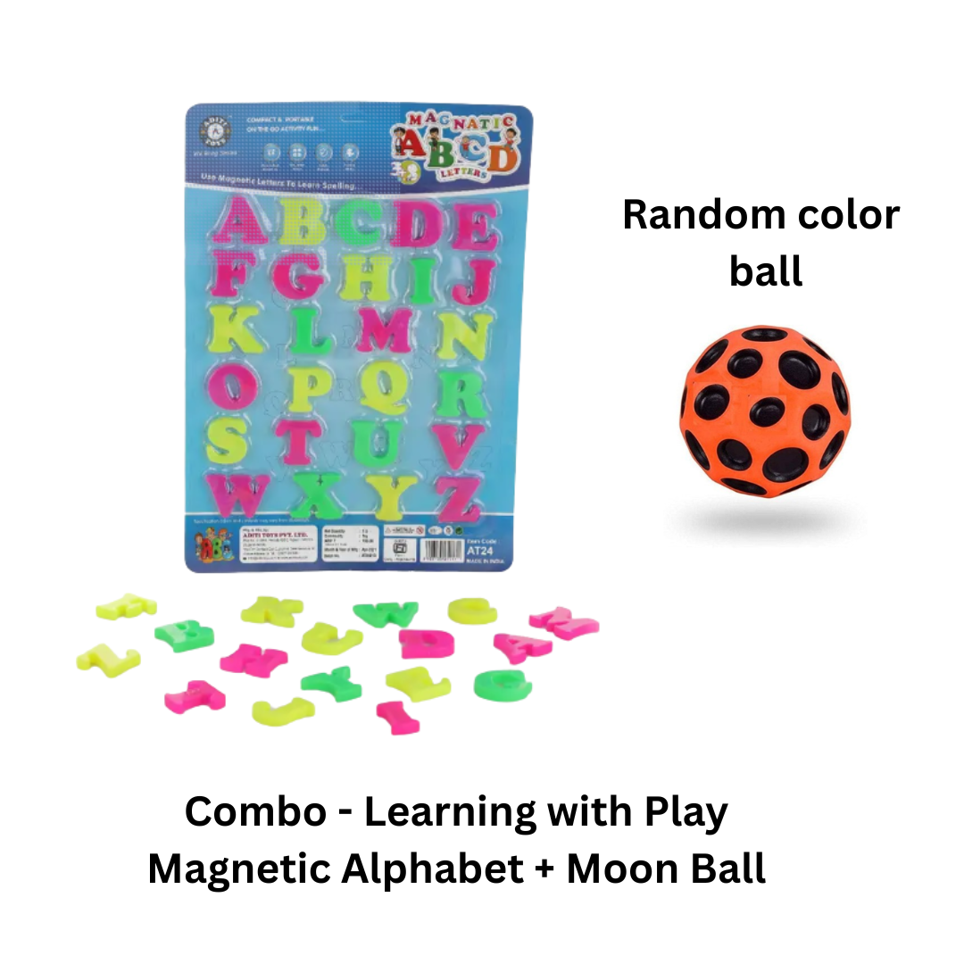 [Random color] Moon Ball combo with Magnetic Alphabet Symbols Board – Educational Plastic Magnet Set for Kids | A-Z Letters