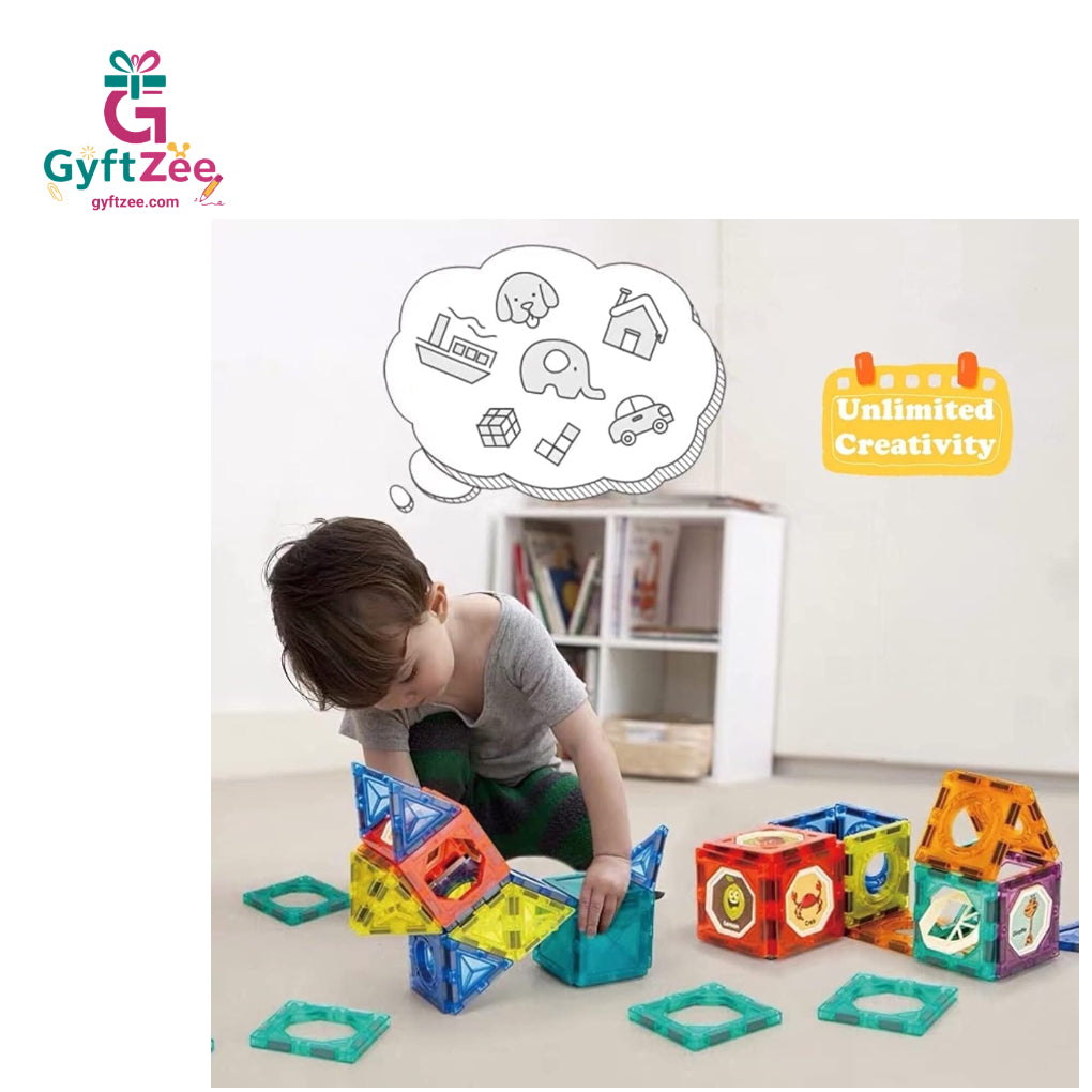 (56 Piece) Light Magnetic Tiles – 3D Educational Building Blocks for Kids