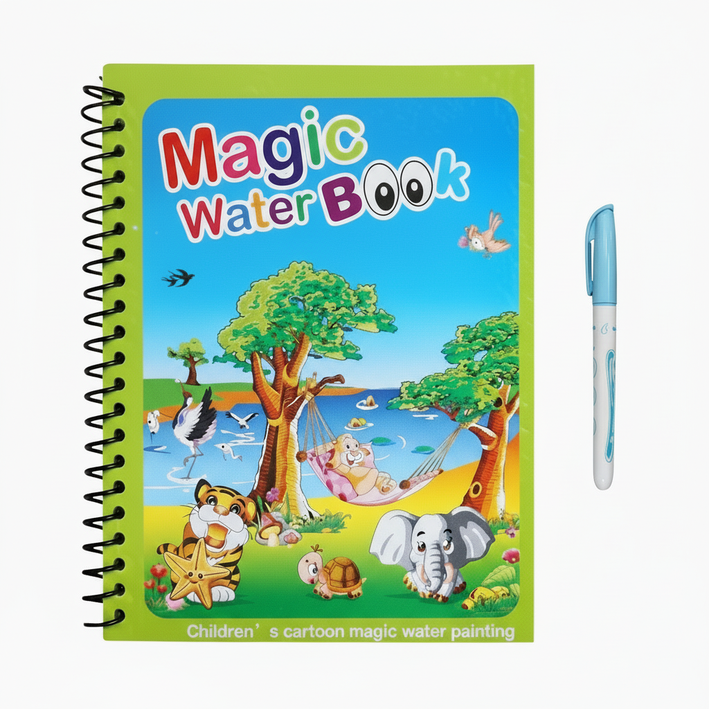 Pack of 3 magic water books with a pen, featuring cartoon animals on the cover.