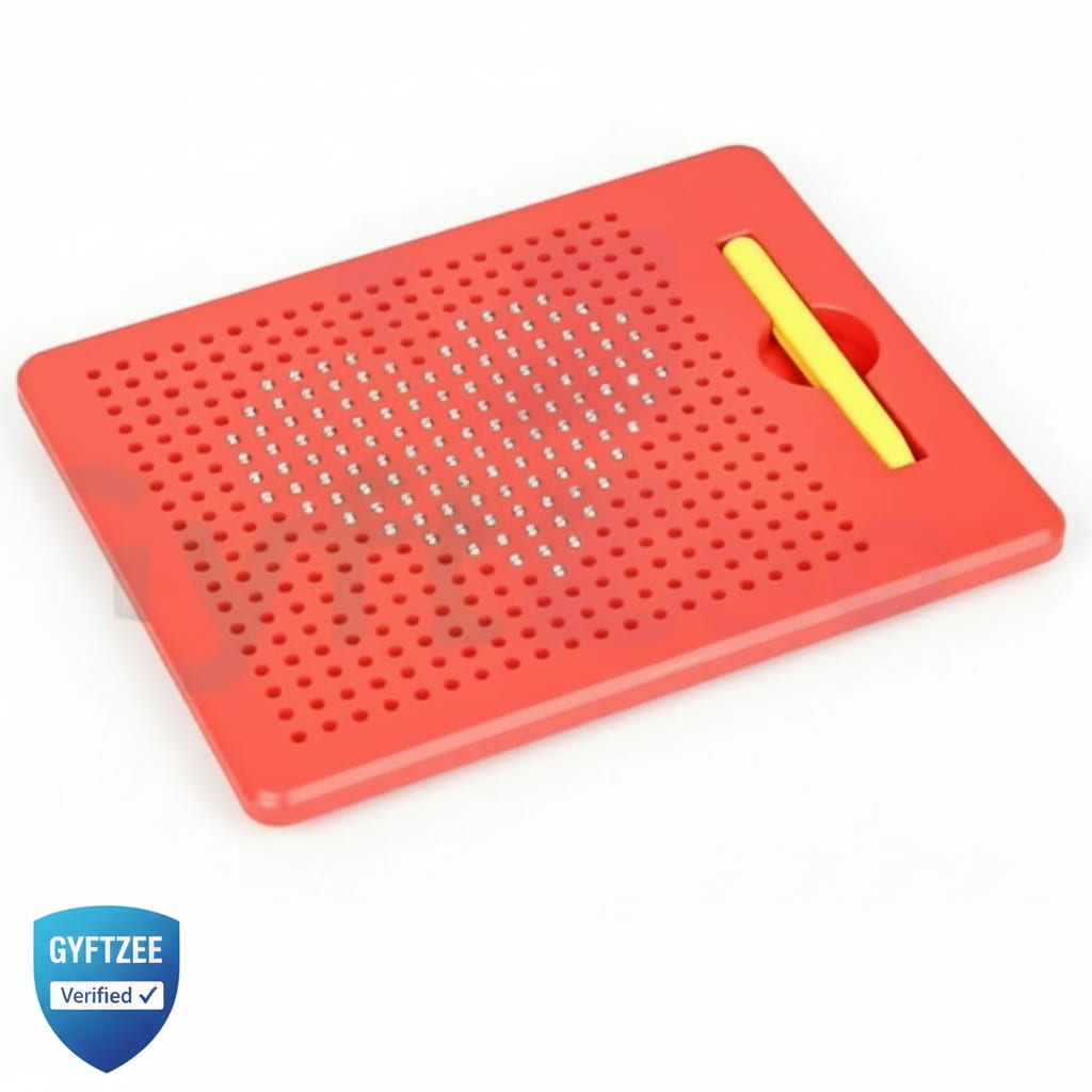 Red perforated mat with a yellow handle on a white background, featuring the Gyftzee logo.