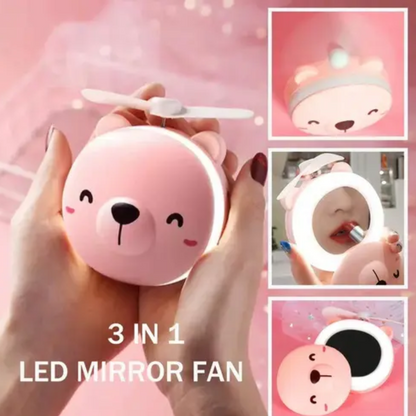 [Random Color] Rechargeable cute mini Fan with Mirror & Light | Foldable Makeup Gadget | Girls
