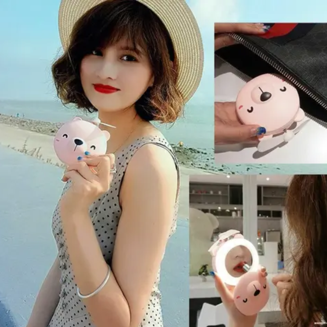 [Random Color] Rechargeable cute mini Fan with Mirror & Light | Foldable Makeup Gadget | Girls