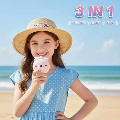 [Random Color] Rechargeable cute mini Fan with Mirror & Light | Foldable Makeup Gadget | Girls