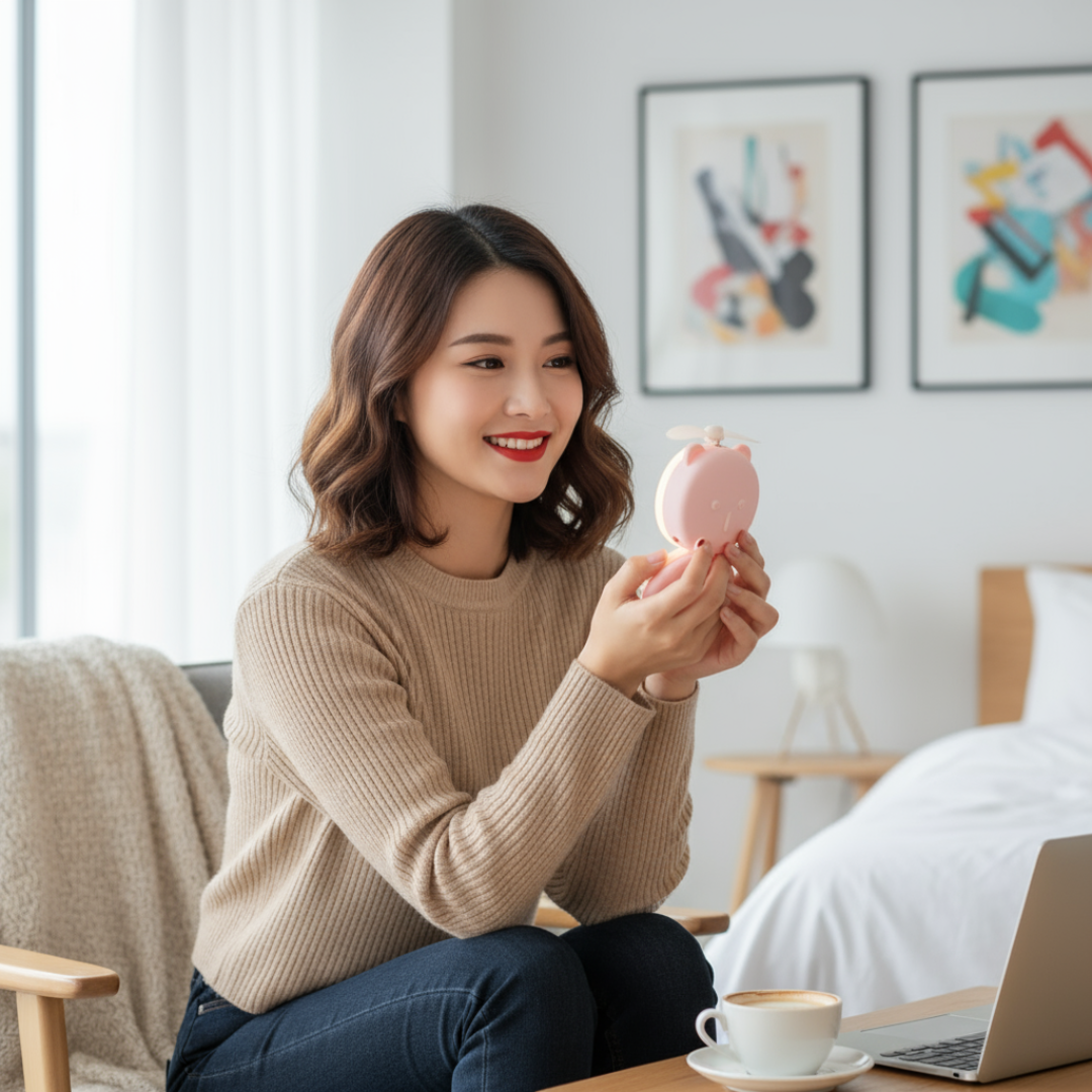 [Random Color] Rechargeable cute mini Fan with Mirror & Light | Foldable Makeup Gadget | Girls