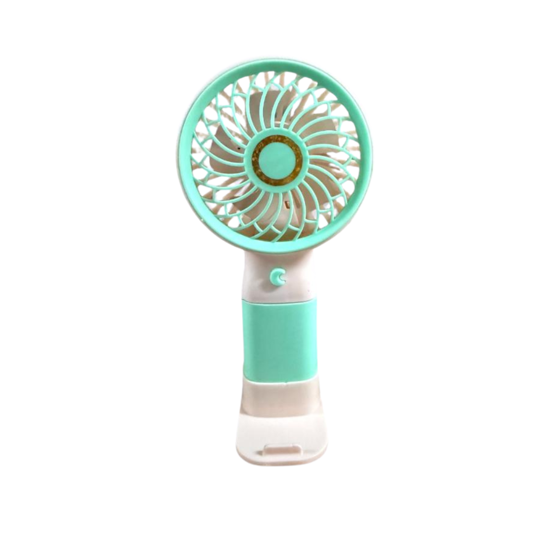 (Random color, 1 pcs) Mini Portable Rechargeable USB Fan with Base – Lightweight Handheld Mobile Stand