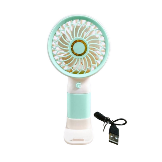 (Random color, 1 pcs) Mini Portable Rechargeable USB Fan with Base – Lightweight Handheld Mobile Stand