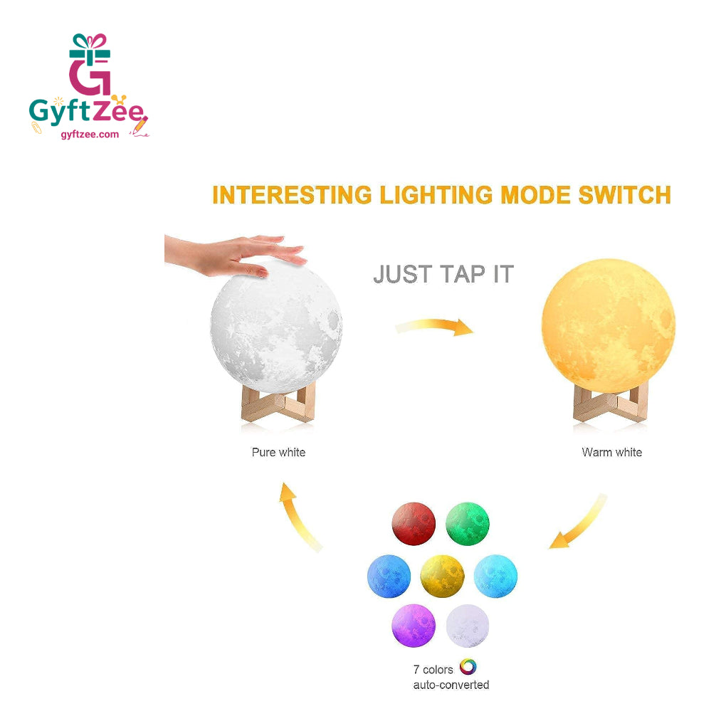 3D Night Moon Lamp - 7 Multi-Color Changing with Touch Sensor