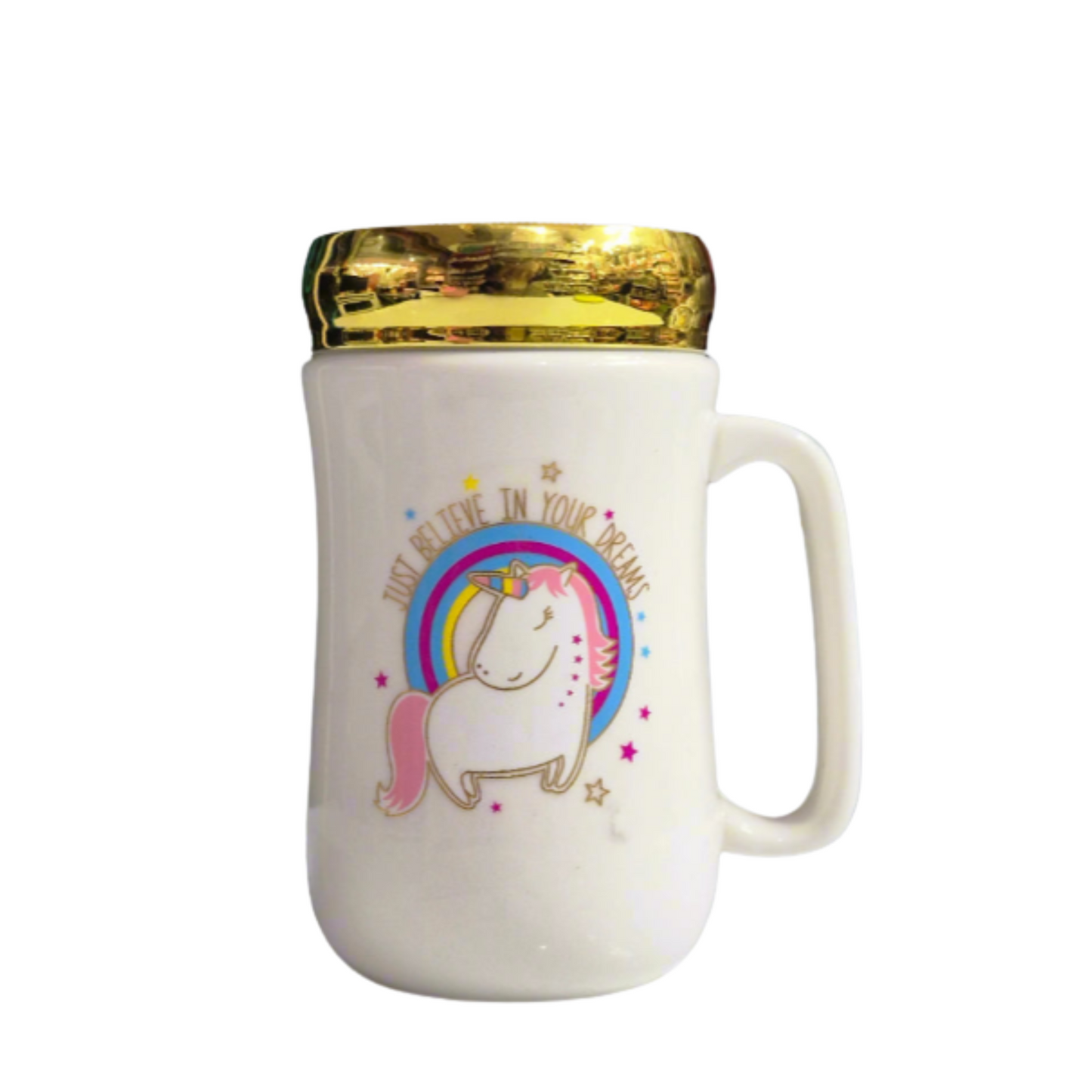 Unicorn Print Ceramic Coffee Mug – White & Golden, Stylish (Random designs)
