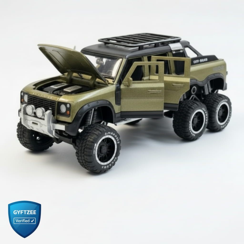 Toy truck with large wheels on a white background, featuring the GYFTZEE brand.