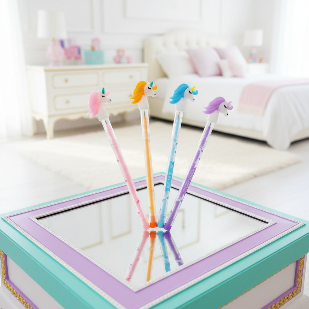 [Random color] | Set of 4 | Unicorn Themed Pencil for Kids - Magical Writing Fun with Design