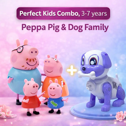 Peppa Pig Family | Pack of 4 Figures + Camera Projector Keychain