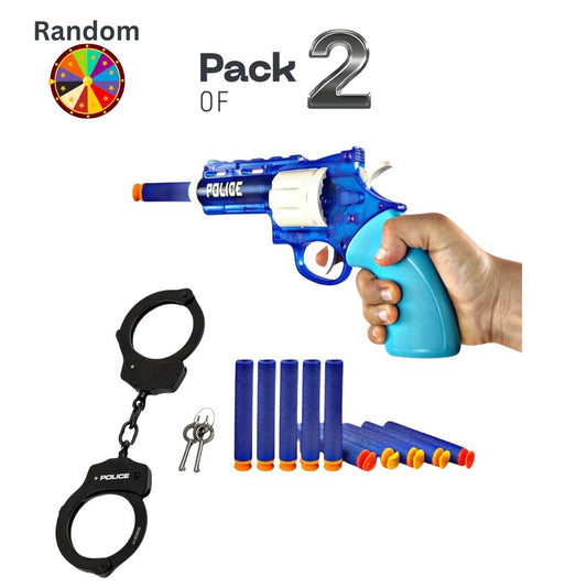 [Pack of 2 - Twins, Random Colors] Police Gun Play Set with Handcuffs | Kids Role Play