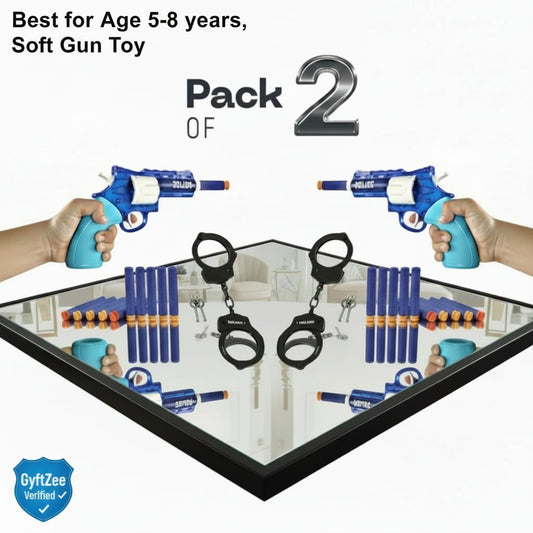 Pack of 2 soft gun toys for ages 5-8 years, with a clear display case.