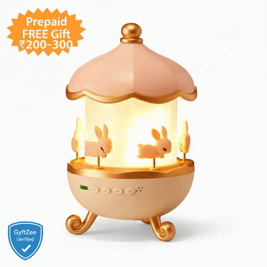 Decorative lamp with rabbits on a white background, featuring a free gift offer.