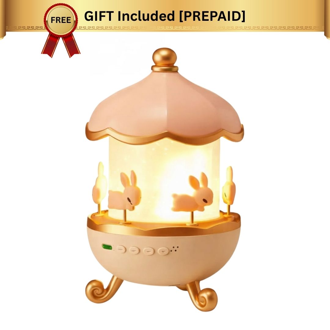 Decorative lamp with rabbits on a white background, featuring a free gift offer.