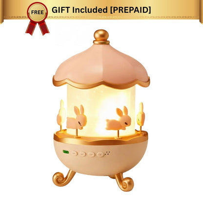 Decorative lamp with rabbits on a white background, featuring a free gift offer.